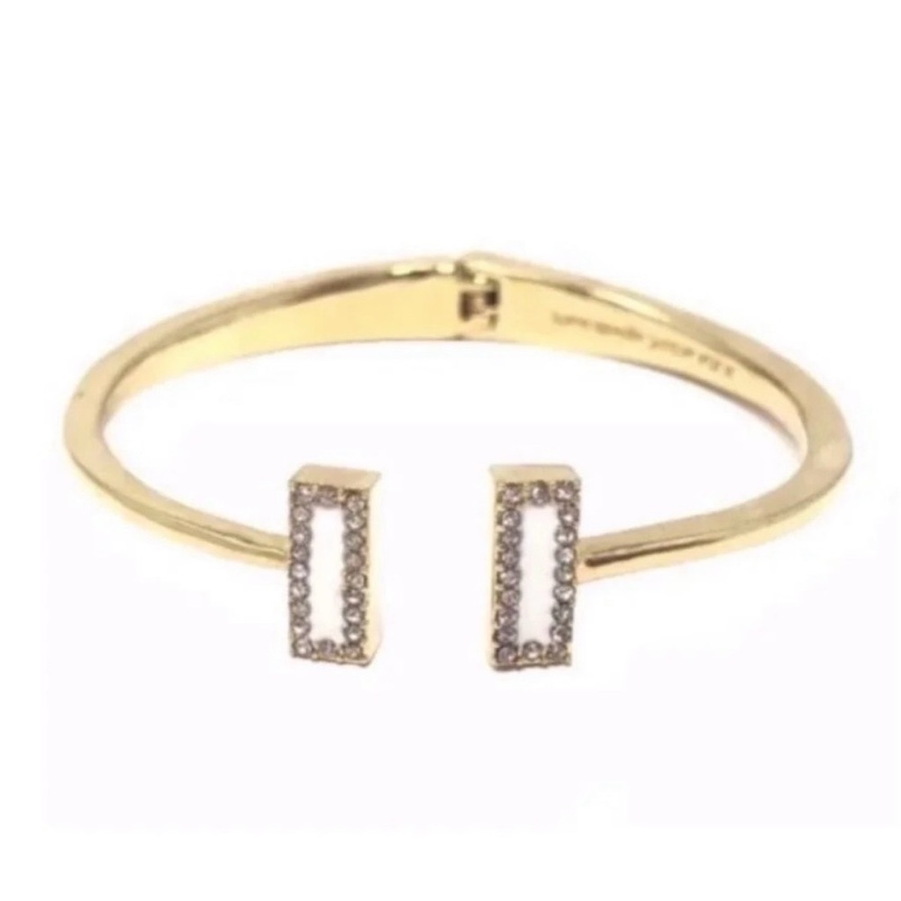 Kate Spade Raising the Bar Gold Rhinestone Hinge Cuff Bracelet - white